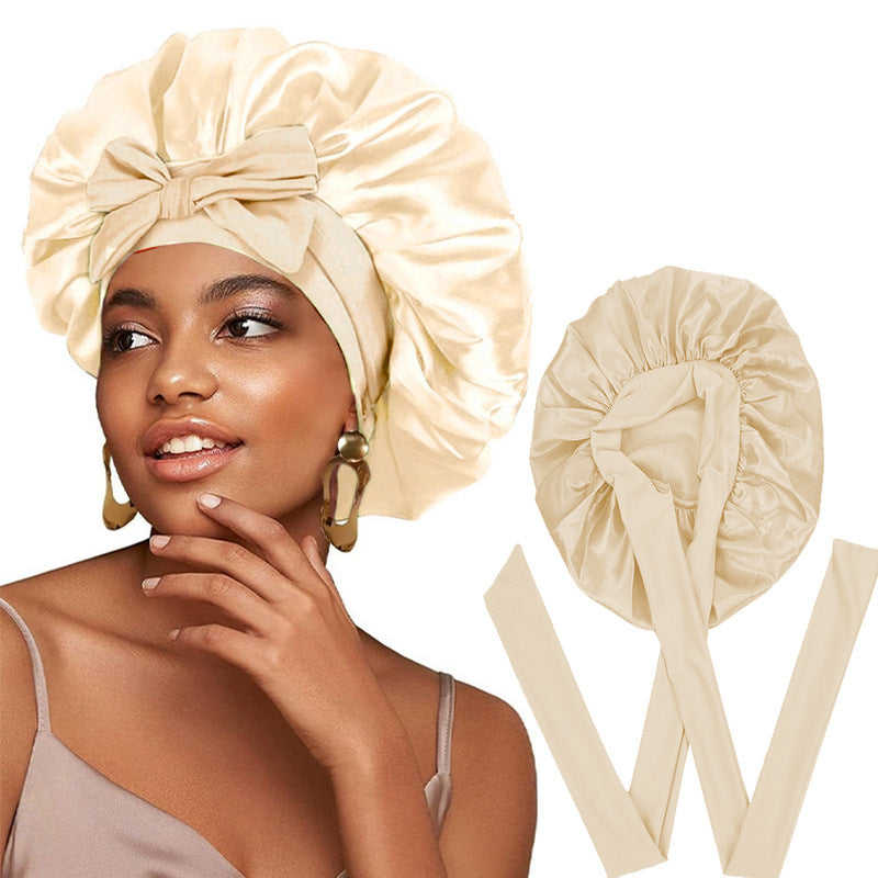 Silk Satin Bonnet – Adjustable Tie Band, Double Layer (Sleep Protection Cap)