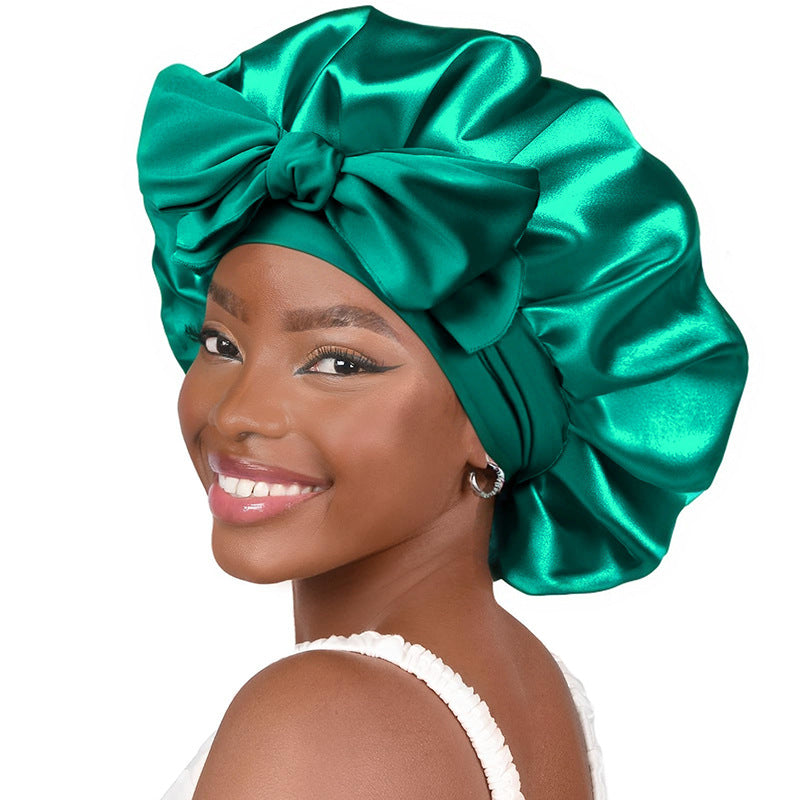 Silk Satin Bonnet – Adjustable Tie Band, Double Layer (Sleep Protection Cap)